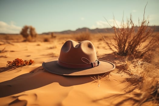 AI generated Stylish hat rests against the backdrop of sandy desert surroundings photo