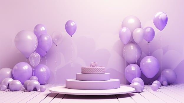 AI generated purple podium product mockup with balloon AI Generative photo