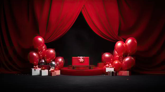AI generated Portrait gift box with red balloon AI Geneative photo