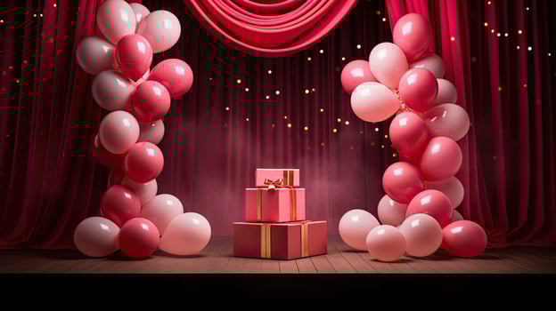 AI generated Portrait gift box with pink balloon AI Generative photo