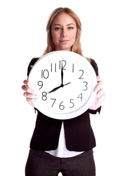 Business woman with big clock photo