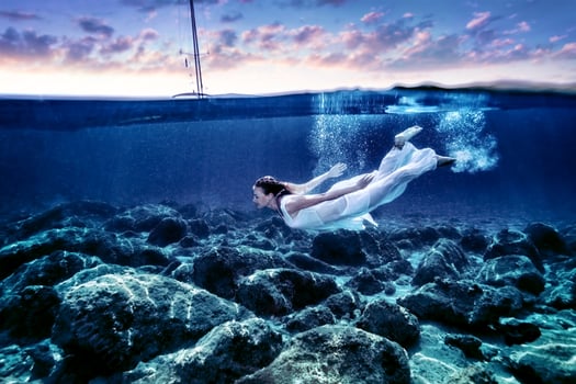 Dive in sunset time photo