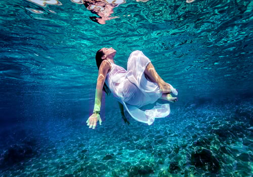 Gorgeous female dancing underwater photo