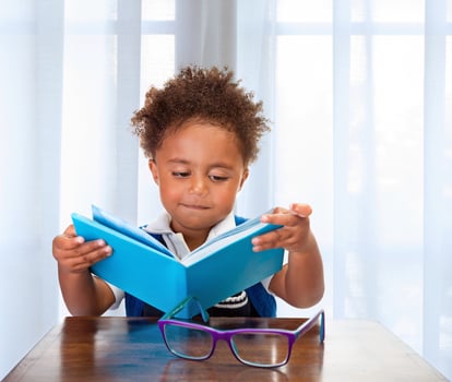 Little schoolboy read book photo
