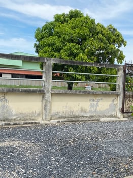 old concrete fence with blue sky background, stock photo