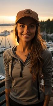 AI generated a woman is wearing a t-shirt outdoors at sunset, generative AI photo
