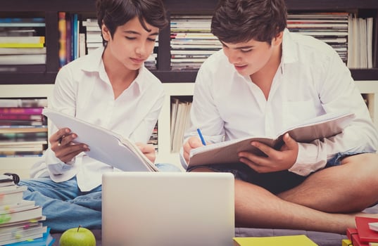 Two schoolboys in the library photo