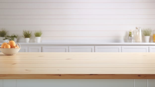 AI generated Empty wooden table in the kitchen for montage product display, showcase, presentation and design photo