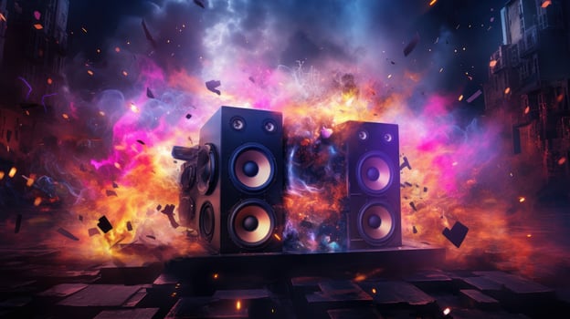 AI generated Electronic Dance Music EDM Background. Electro Sound Poster, Techno Dance Banner, Abstract DJ Music Cover photo