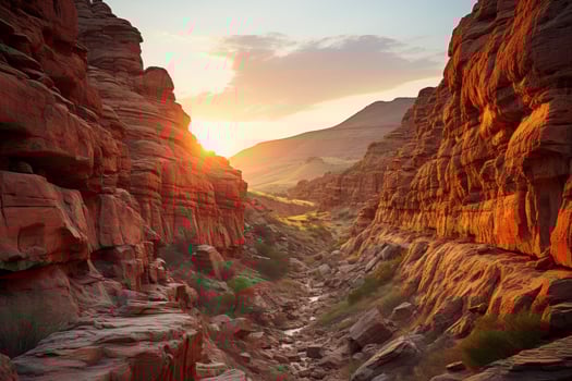 AI generated Desert twilight sun glow on canyon textured rock, sunrise and sunset wallpaper photo