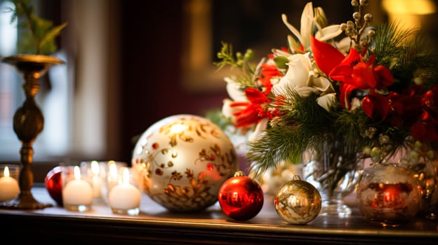 AI generated Christmas at the manor, English countryside decoration and interior decor photo