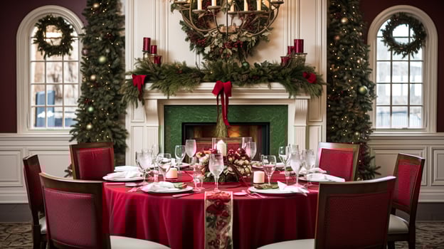 AI generated Christmas at the manor, English countryside decoration and interior decor photo