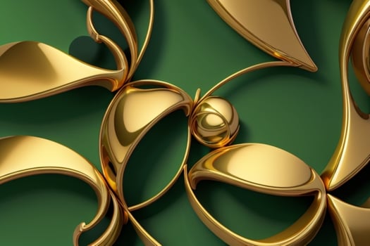 AI generated 3d rendering luxury green and golden abstract background. Pro Photo