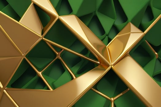 AI generated 3d rendering luxury green and golden abstract background. Pro Photo