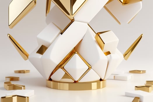 AI generated 3d rendering luxury white and golden abstract background. Pro Photo