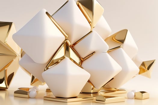 AI generated 3d rendering luxury white and golden abstract background. Pro Photo