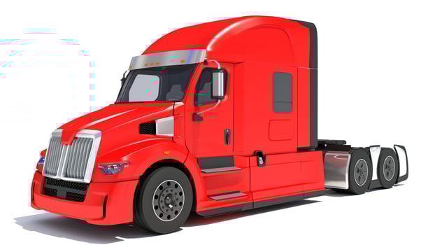 Red Semi Truck 3D rendering on white background photo