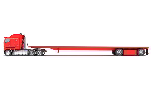 Truck with flatbed trailer 3D rendering on white background photo