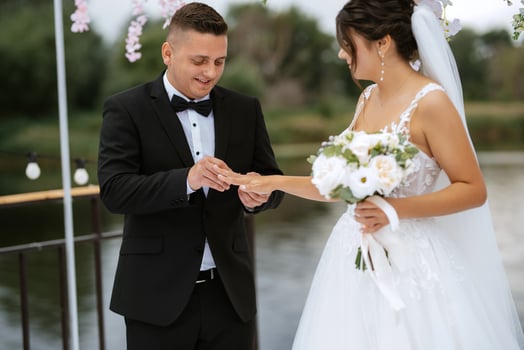 wedding ceremony of the newlyweds on the pier photo