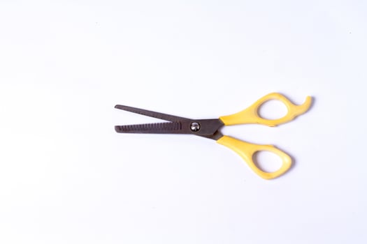Yellow sasak scissors on a white background photo