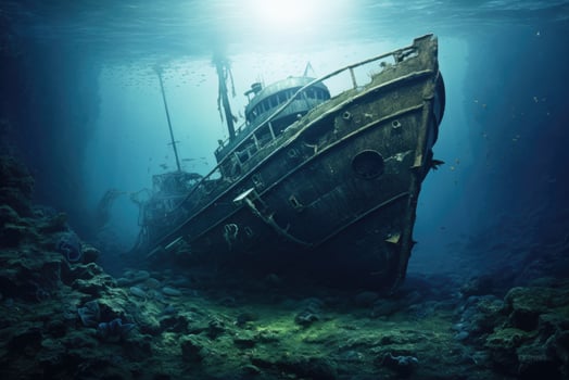 AI generated Sunken ship at the bottom of the ocean photo