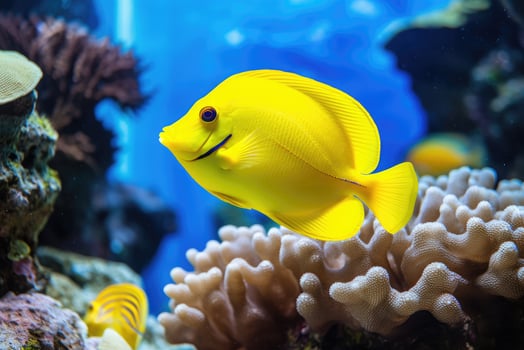 AI generated Yellow tang fish on coral reef photo