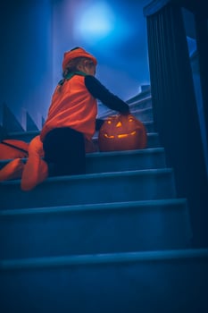 Halloween Party with Decorations and Costumes photo