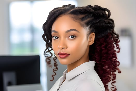 AI generated Beautiful woman in the office. photo