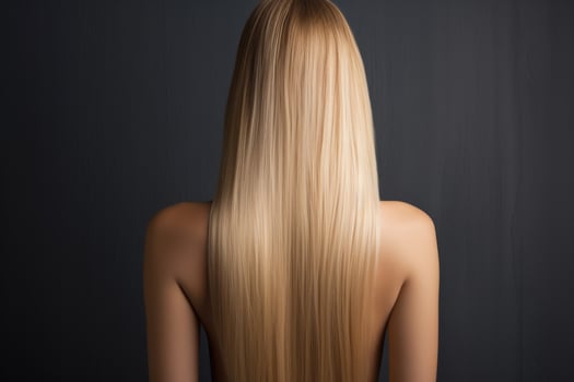 AI generated Blonde woman with long hair on black background. Back view, Beautiful woman with long straight hair, viewed from the rear, Blond girl, AI Generated photo