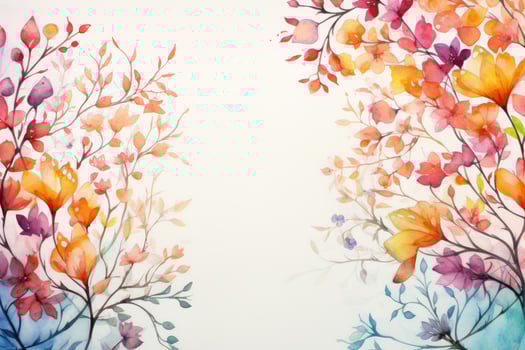 AI generated Watercolor floral background. Hand drawn watercolor flowers on white background, Background featuring leaves and flowers in watercolor, AI Generated photo