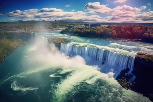 AI generated Niagara Falls, USA. Aerial view of the most powerful waterfall in the world, Beautiful Spring Views of Niagara Falls, AI Generated photo