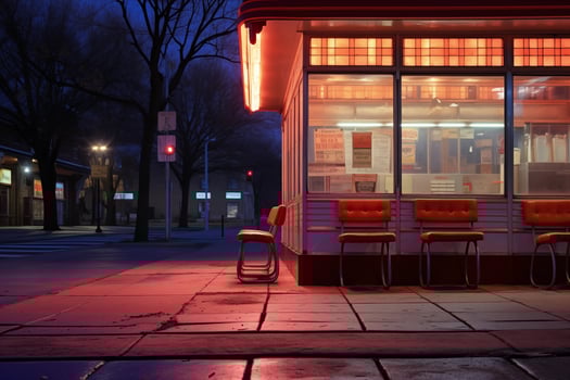 AI generated Photograph of a quiet bus stop at night photo