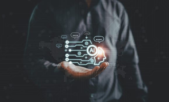 Chatbot Chat with AI smart robot, Artificial intelligence digital technology, Chatbot chat of Customers acres information online internet network, Futuristic technology transformation. photo