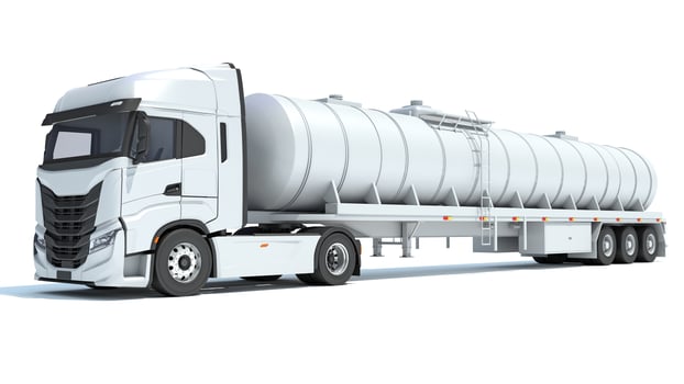 Heavy truck with tank trailer 3D rendering on white background photo
