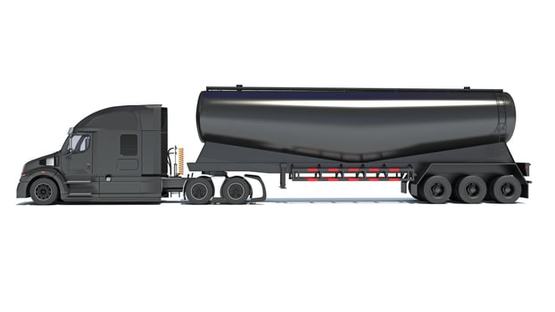 Heavy truck with tank trailer 3D rendering on white background photo