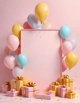 AI generated Pastel Gift Boxes and Balloons, Generative AI photo