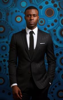 AI generated businessman from port harcourt, nigeria, standing in black suit and blue tie, photo