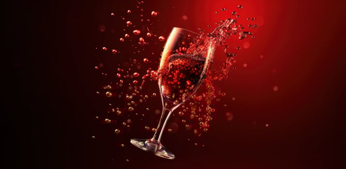 AI generated champagne glass in a red background photo