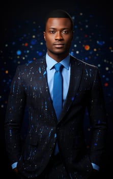 AI generated businessman from port harcourt, nigeria, standing in black suit and blue tie, photo