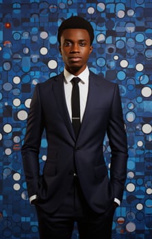 AI generated businessman from port harcourt, nigeria, standing in black suit and blue tie, photo