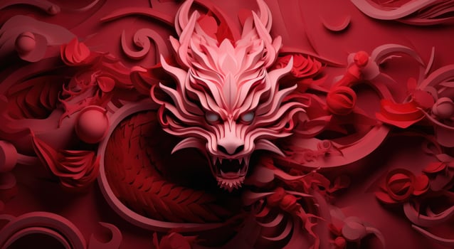 AI generated chinese dragon with swirls on red background photo