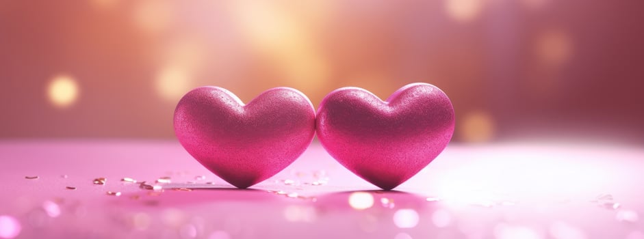 AI generated two red hearts are sitting on top of a purple abstract background photo