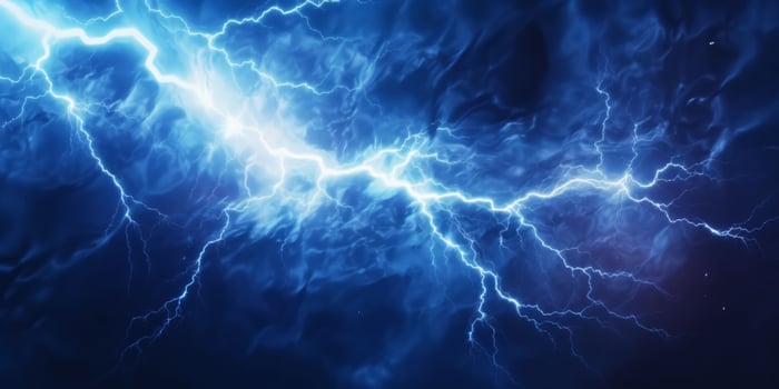 AI generated Blue Lightning with Dark Cloudy Sky. Thunderstorm Background. Generative AI photo