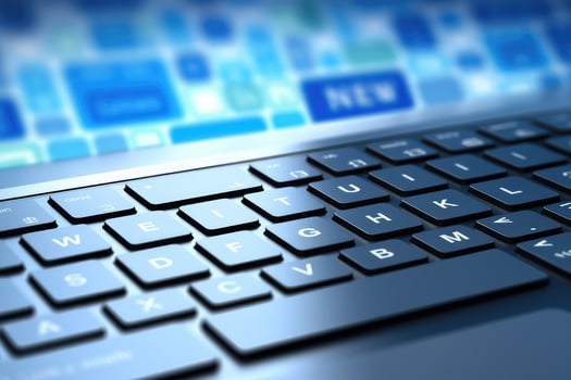 AI generated Computer keyboard with blue background. 3D illustration. Shallow DOF, A news concept with a computer keyboard featuring a News icon and the word News on the enter button, AI Generated photo