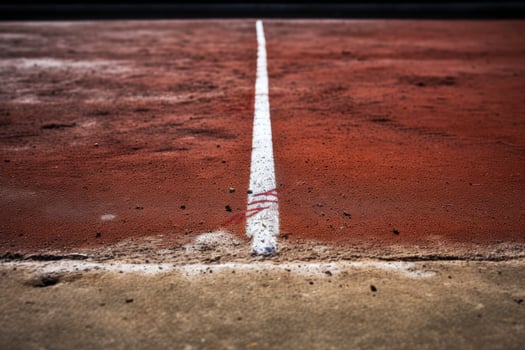 AI generated Baseball court with white line on the cement floor, vintage tone, Baseball on the Infield Chalk Line, AI Generated photo