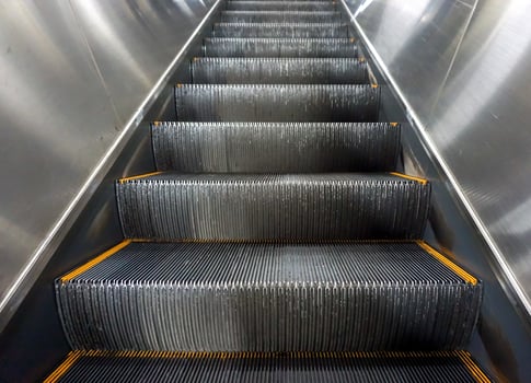 Closeup and crop old and used escalator. photo