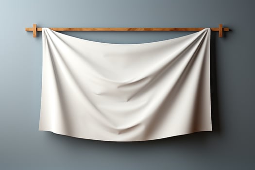 AI generated Elegant Draped White Fabric Banner Mockup on Wall photo