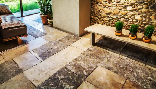 AI generated natural stone floors and furniture in eco-friendly home photo