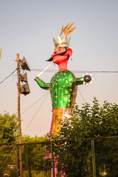 Ravnans being ignited during Dussera festival at ramleela ground in Delhi, India, Big statue of Ravana to get fire during the Fair of Dussera to celebrate the victory of truth by Lord Rama photo