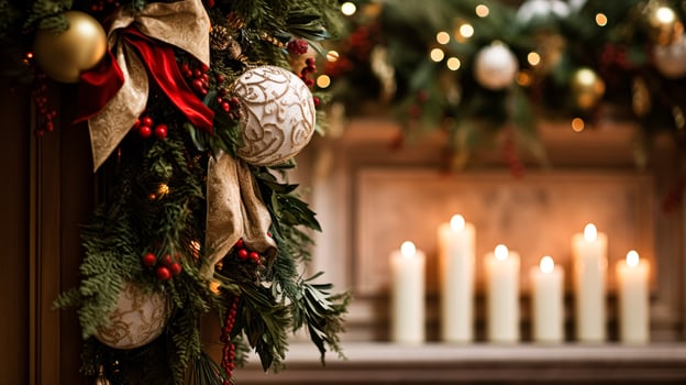 AI generated Christmas at the manor, English countryside decoration and interior decor photo